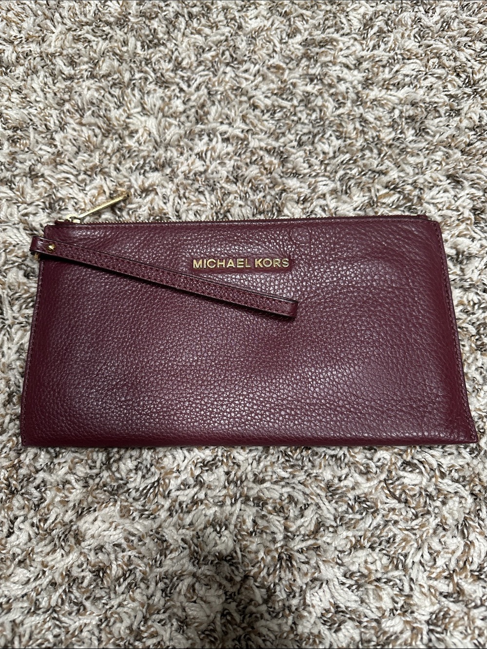 Michael Kors Burgundy Pebbled Leather Wristlet with Gold Logo